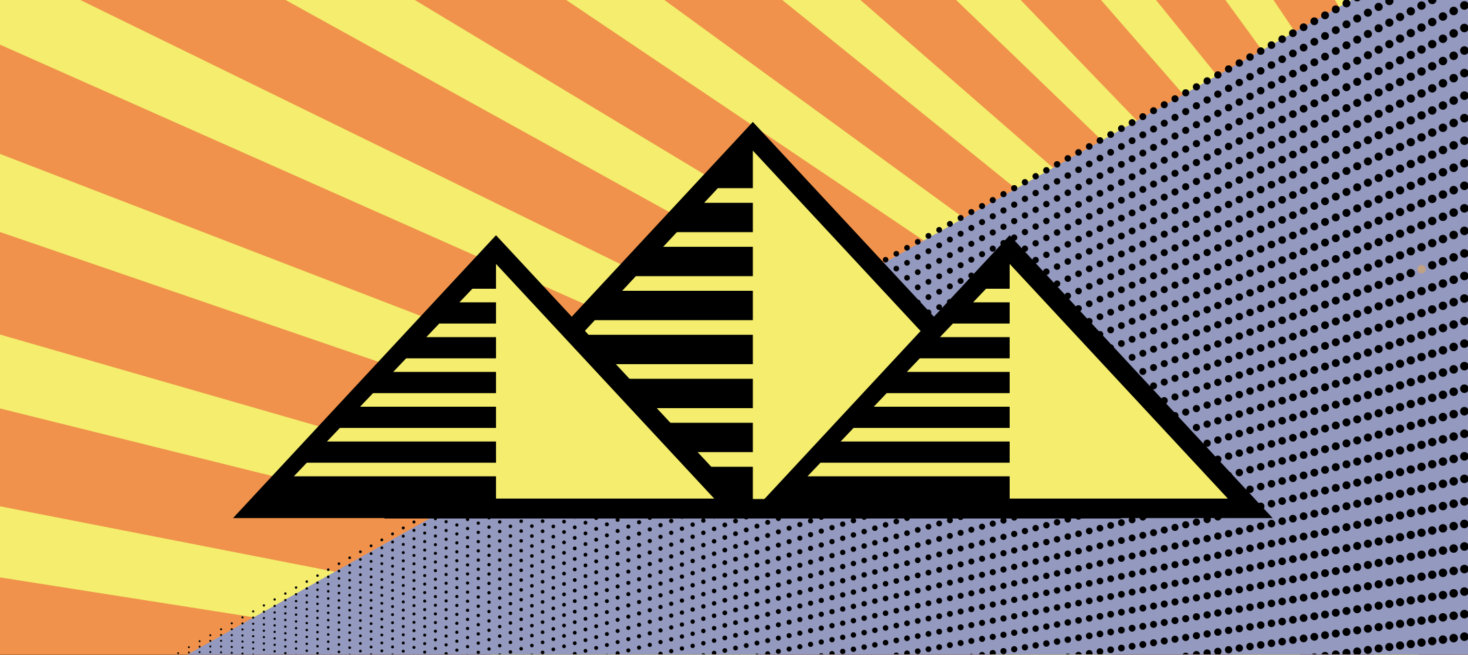 Illustration Of Pyramids On Yellow Orange And Purple Patterned Background@2x